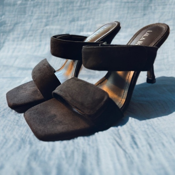 NWOT Women’s Faux Suede Square Open Toe Slip On Stiletto Heels Sandals - Picture 2 of 11